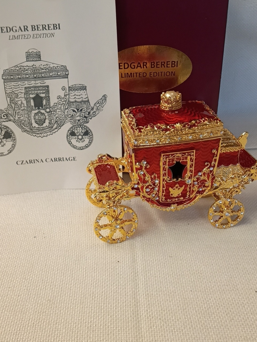 Limited Edition Red, Gold Czarina Carriage Decorative Accent Trinket Box, Berebi